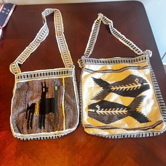 Woven Boho Wool Crossbody Shoulder Bags Llama & Fish Hippie Zipper Closures - Picture 1 of 9